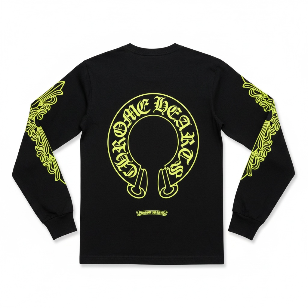 Longsleeve Chrom Heart noir et jaune fluo