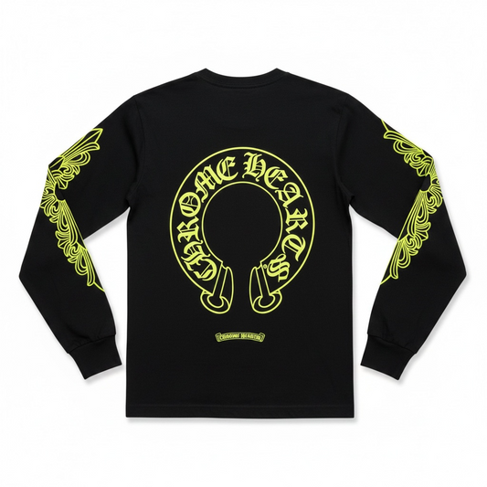 Longsleeve Chrom Heart noir et jaune fluo