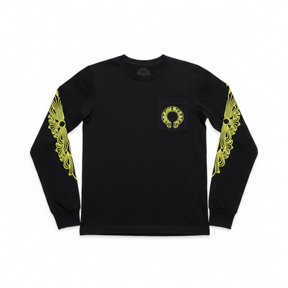 Longsleeve Chrom Heart noir et jaune fluo