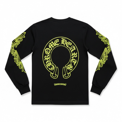 Longsleeve Chrom Heart noir et jaune fluo